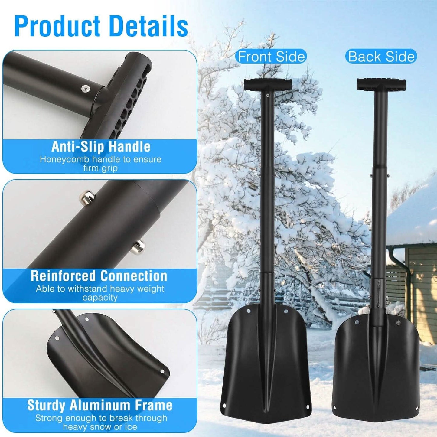 Aluminum Snow Shovel Portable Lightweight Camping Garden Beach Shovel DailySale