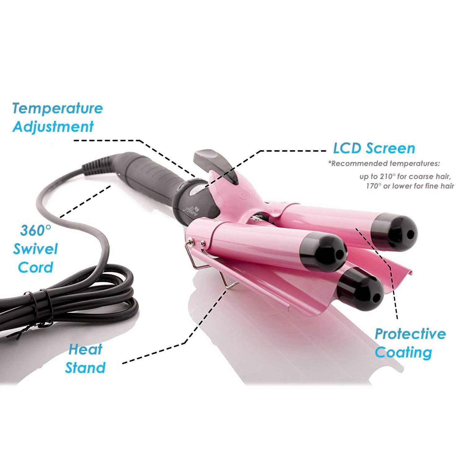 Alure Three Barrel Curling Iron Wand with LCD Temperature Display DailySale