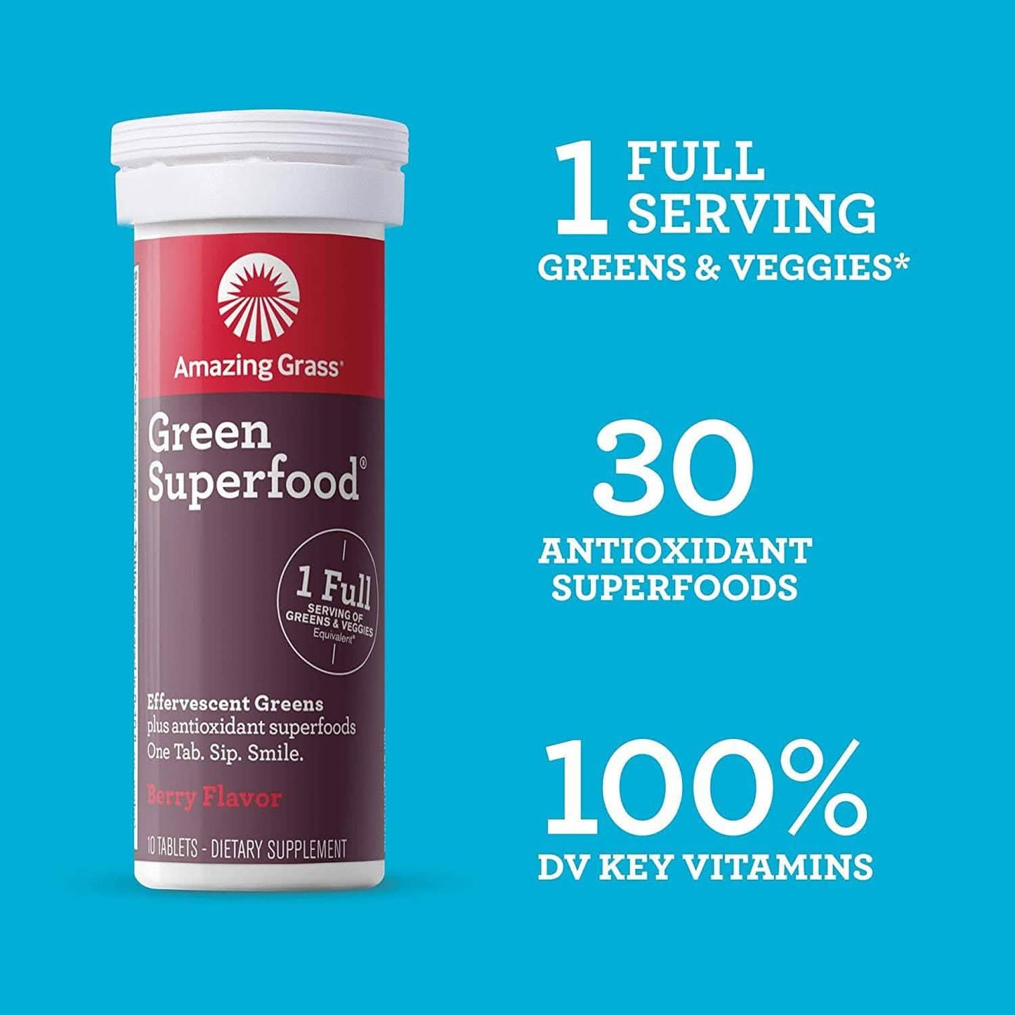 Amazing Grass Green Superfood Water Flavoring Tablet with Antioxidants and Alkalizing Greens DailySale