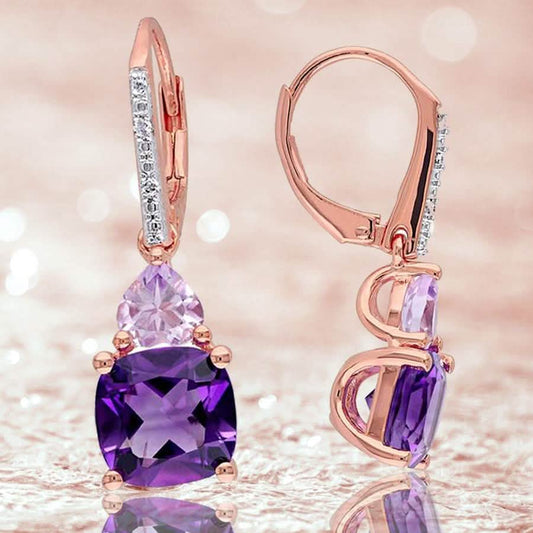 Amethyst and Tanzanite Duo Stone Dangling Leverback Earrings DailySale