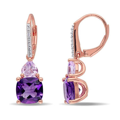 Amethyst and Tanzanite Duo Stone Dangling Leverback Earrings DailySale