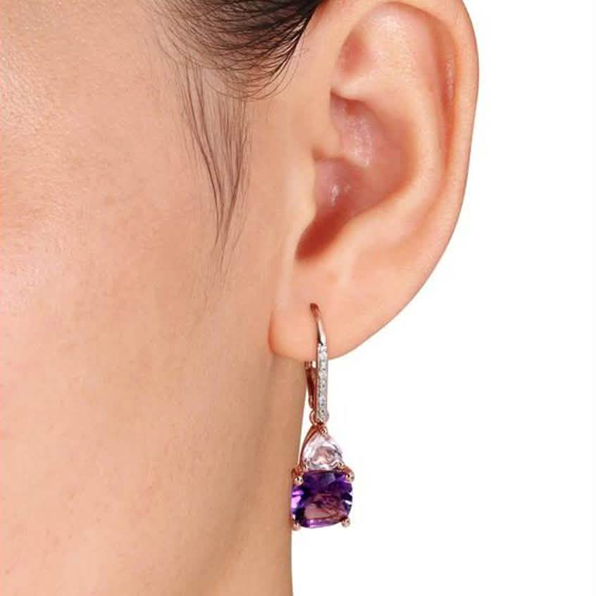 Amethyst and Tanzanite Duo Stone Dangling Leverback Earrings DailySale