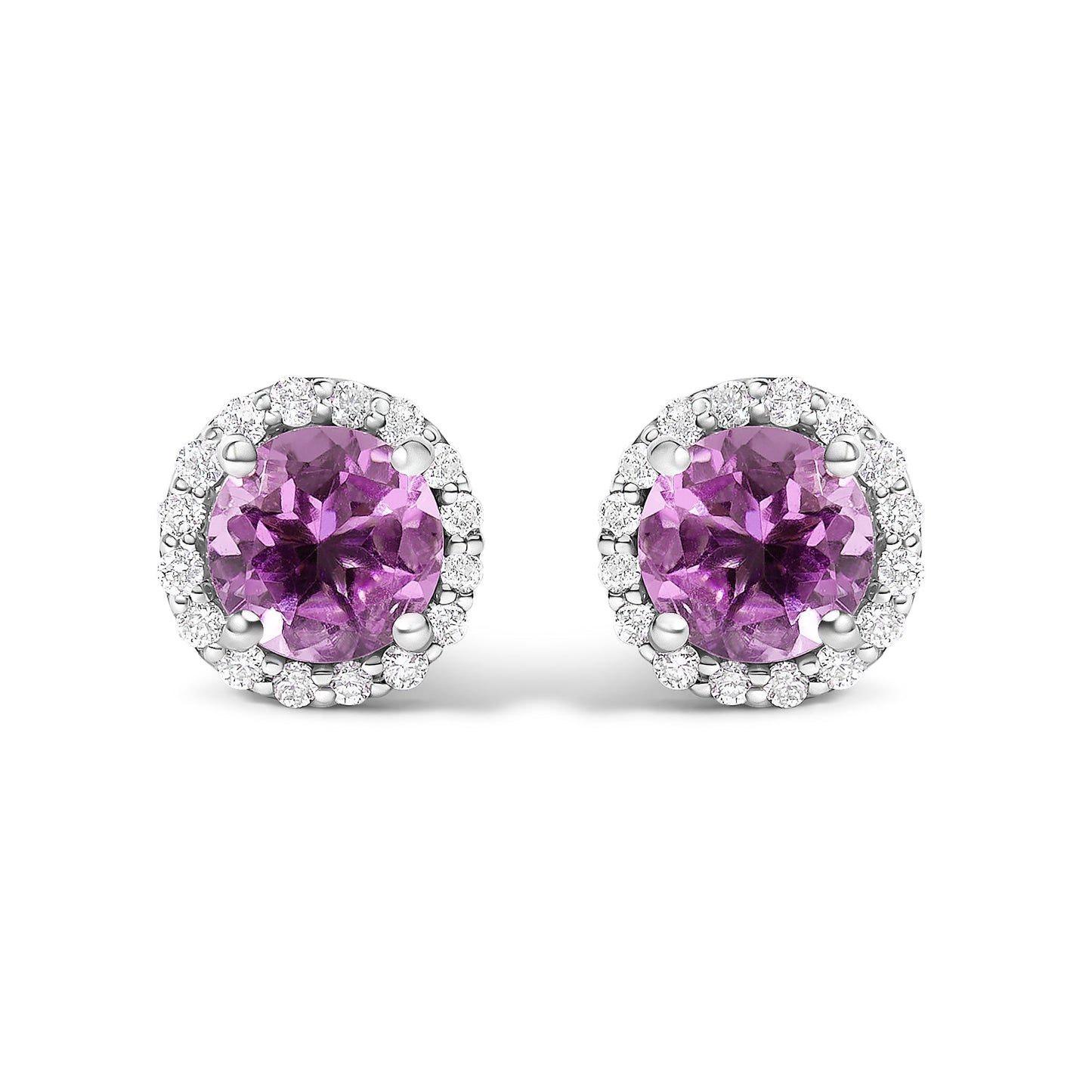 10K White Gold Purple Amethyst and 3/8 Cttw Diamond Halo Jewelry Set (Earrings, Pendant & Ring) Bids.com