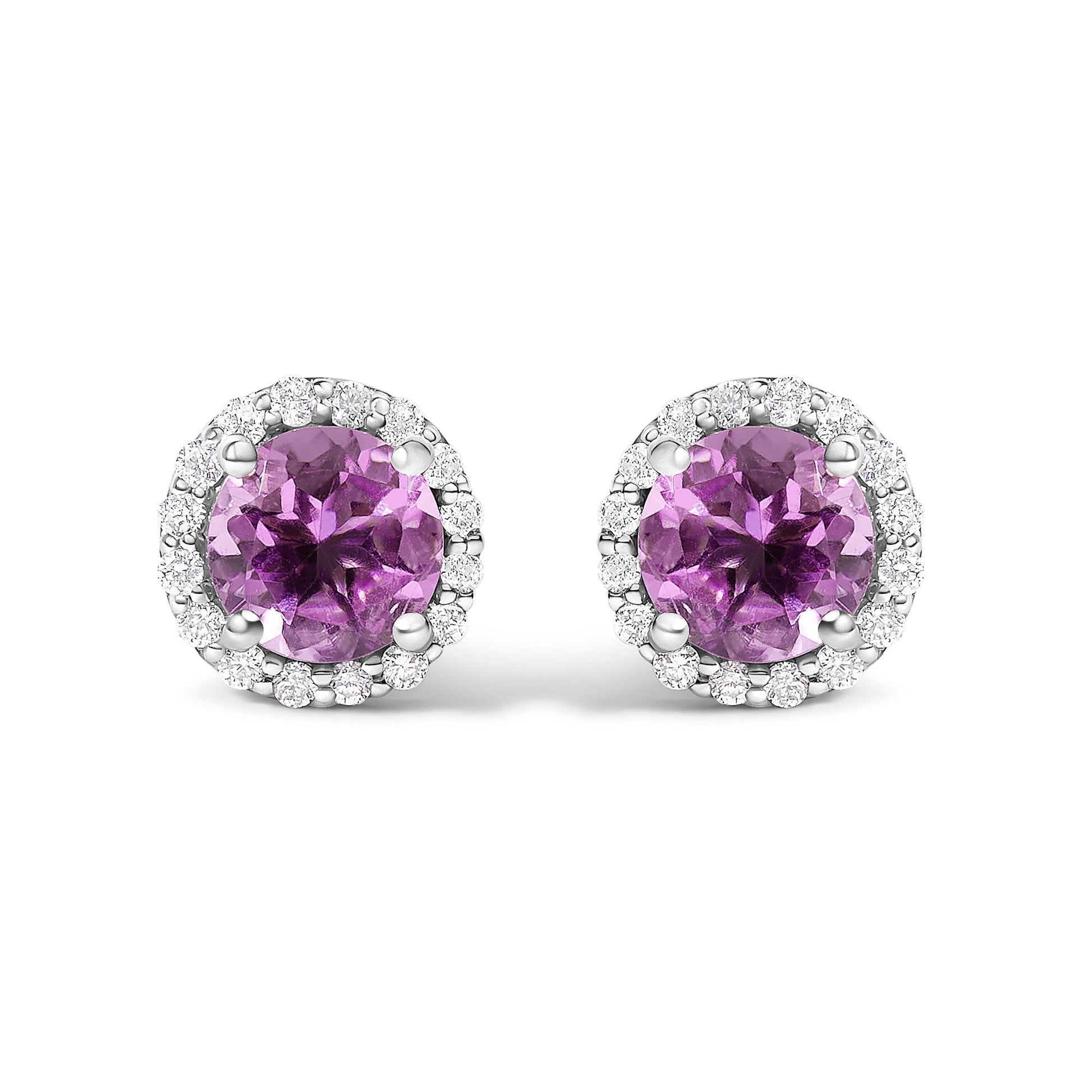 10K White Gold Purple Amethyst and 3/8 Cttw Diamond Halo Jewelry Set (Earrings, Pendant & Ring) Bids.com