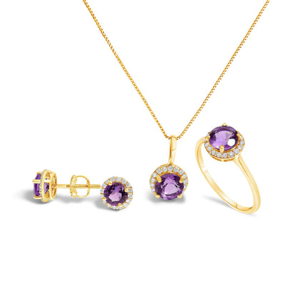 10K White Gold Purple Amethyst and 3/8 Cttw Diamond Halo Jewelry Set (Earrings, Pendant & Ring) Bids.com
