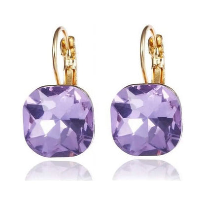 Amethyst Crystal Gold Filled Square Earrings For Women Popular Rhinestone Stud Earrings DailySale