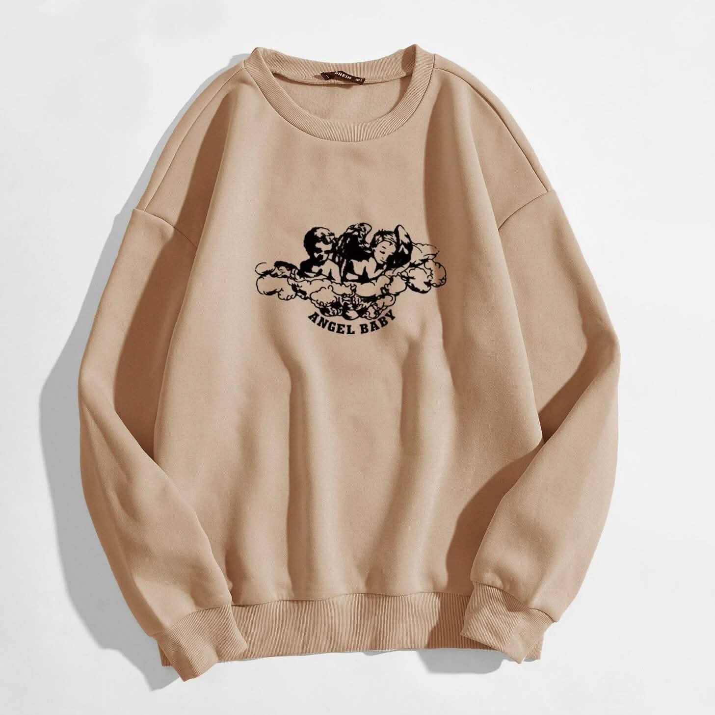 Angel and Letter Graphic Oversized Thermal Sweatshirt DailySale