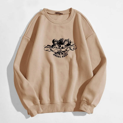 Angel and Letter Graphic Oversized Thermal Sweatshirt DailySale