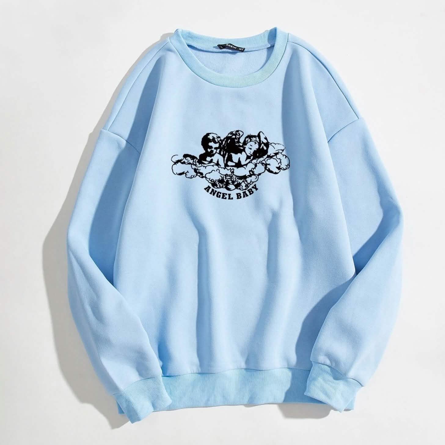 Angel and Letter Graphic Oversized Thermal Sweatshirt DailySale