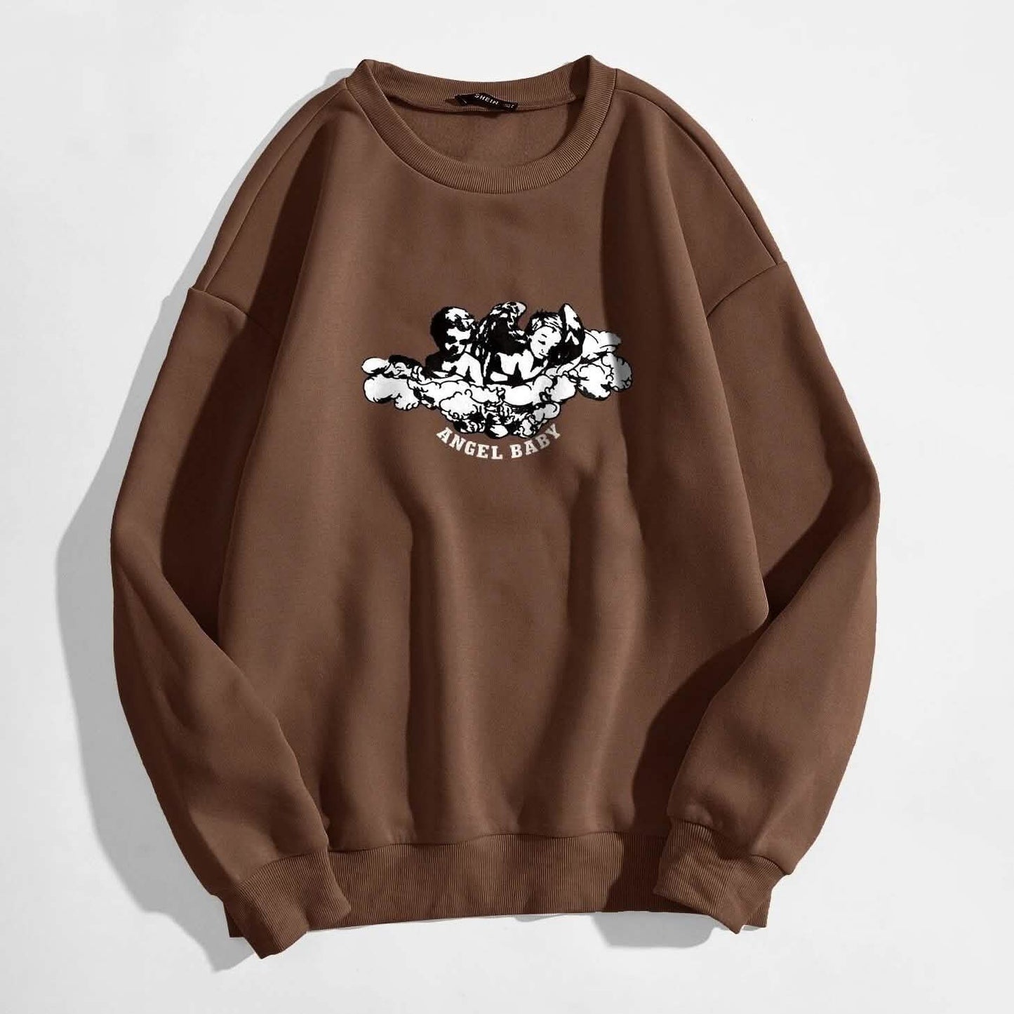 Angel and Letter Graphic Oversized Thermal Sweatshirt DailySale