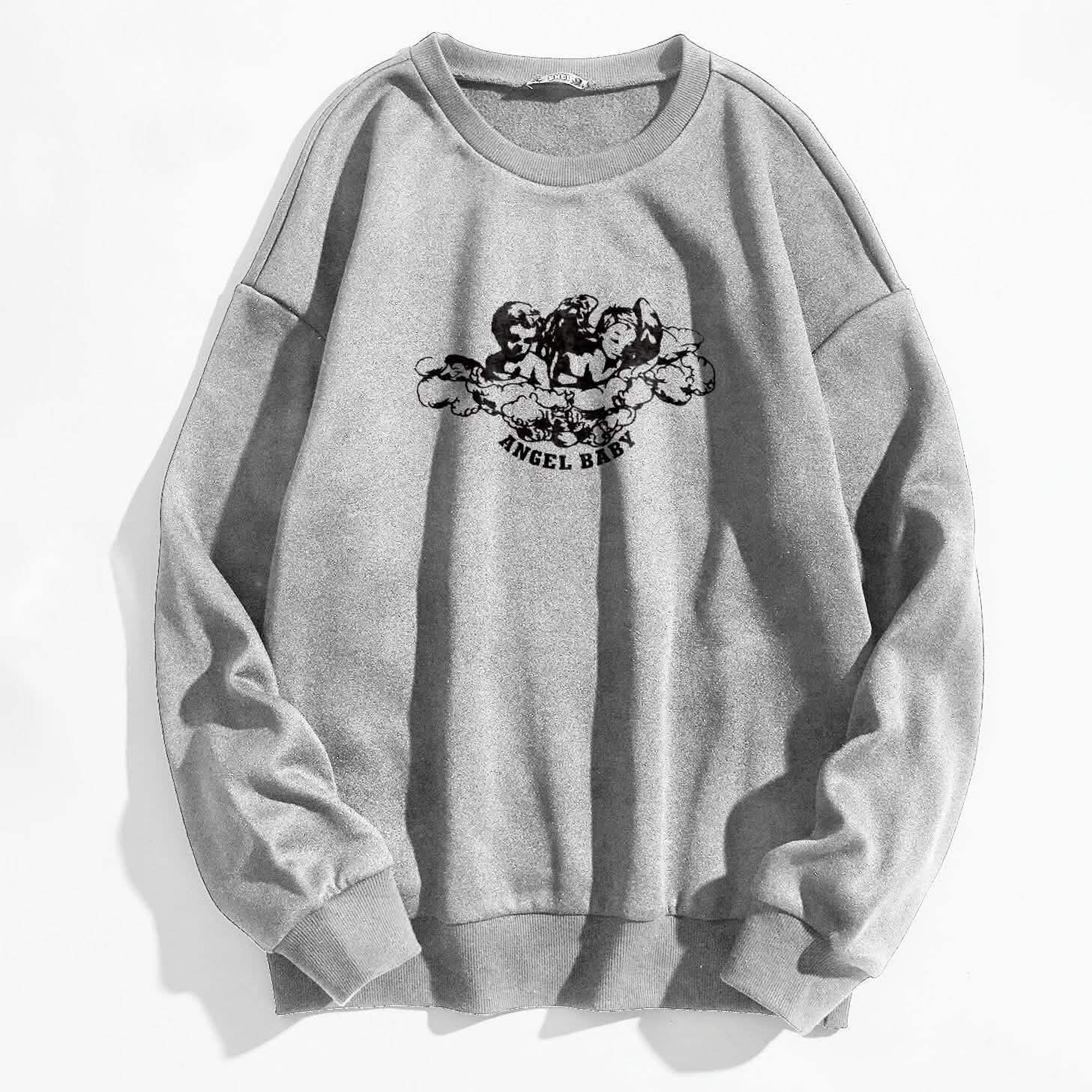 Angel and Letter Graphic Oversized Thermal Sweatshirt DailySale