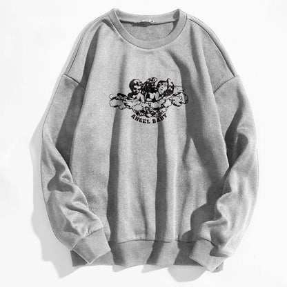 Angel and Letter Graphic Oversized Thermal Sweatshirt DailySale