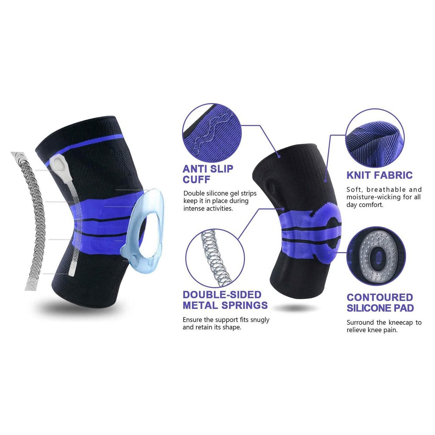 Anti Slip Springs Stabilizers Knee Compression Support Sleeve With Patella Gel Pad DailySale