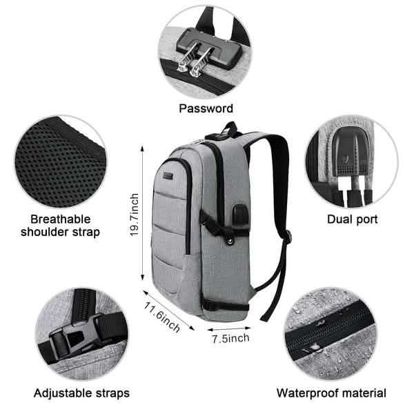 Anti Theft Waterproof Classic Backpack with USB Charging Port and Headphone Interface DailySale