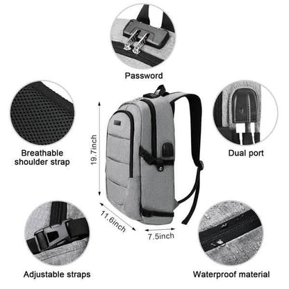 Anti Theft Waterproof Classic Backpack with USB Charging Port and Headphone Interface DailySale