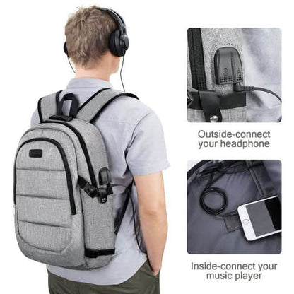 Anti Theft Waterproof Classic Backpack with USB Charging Port and Headphone Interface DailySale