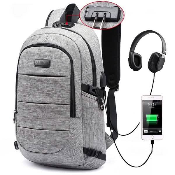 Anti Theft Waterproof Classic Backpack with USB Charging Port and Headphone Interface DailySale