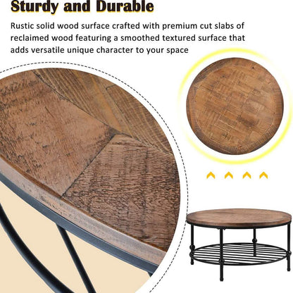 Antique Natural Coffee Table with Living Room Storage Rack DailySale