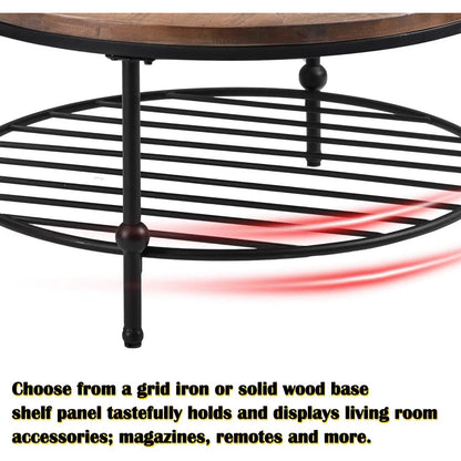 Antique Natural Coffee Table with Living Room Storage Rack DailySale