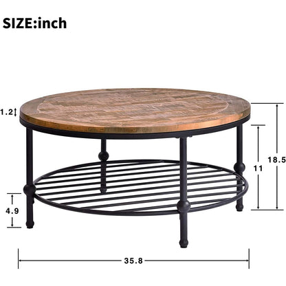 Antique Natural Coffee Table with Living Room Storage Rack DailySale