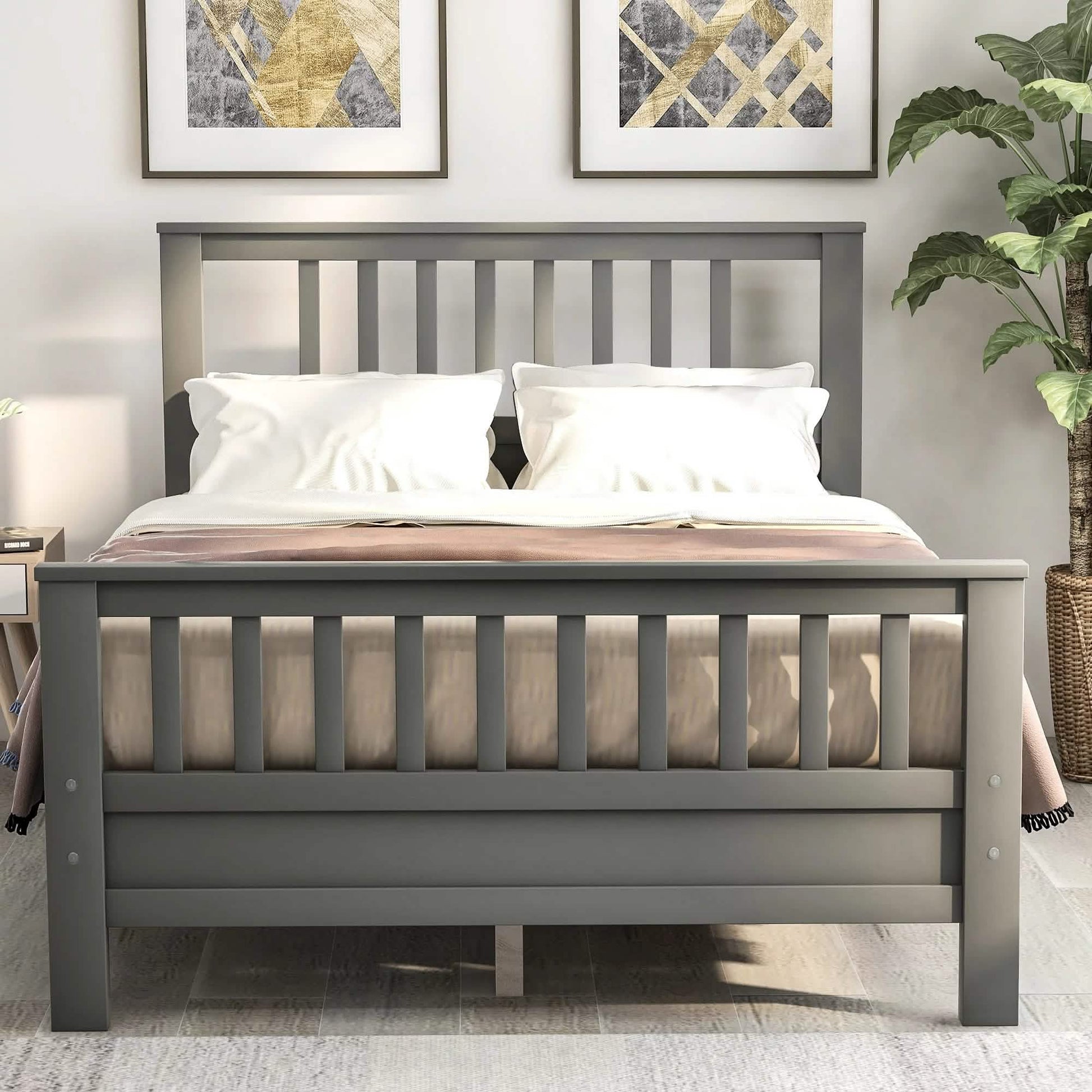 Anysun Full Size Bed Frame Solid Wood Platform Bed with Headboard for Kid's DailySale