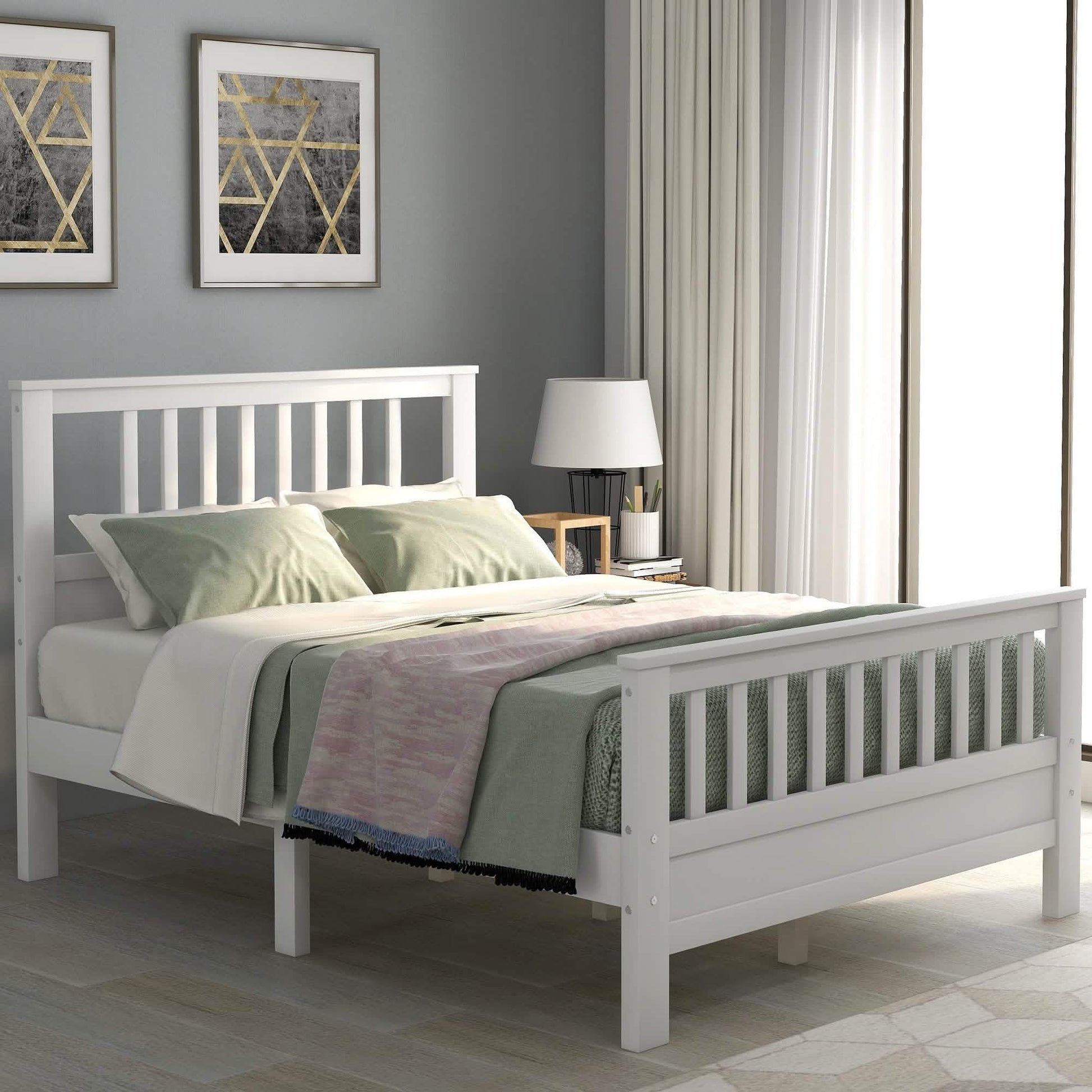Anysun Full Size Bed Frame Solid Wood Platform Bed with Headboard for Kid's DailySale