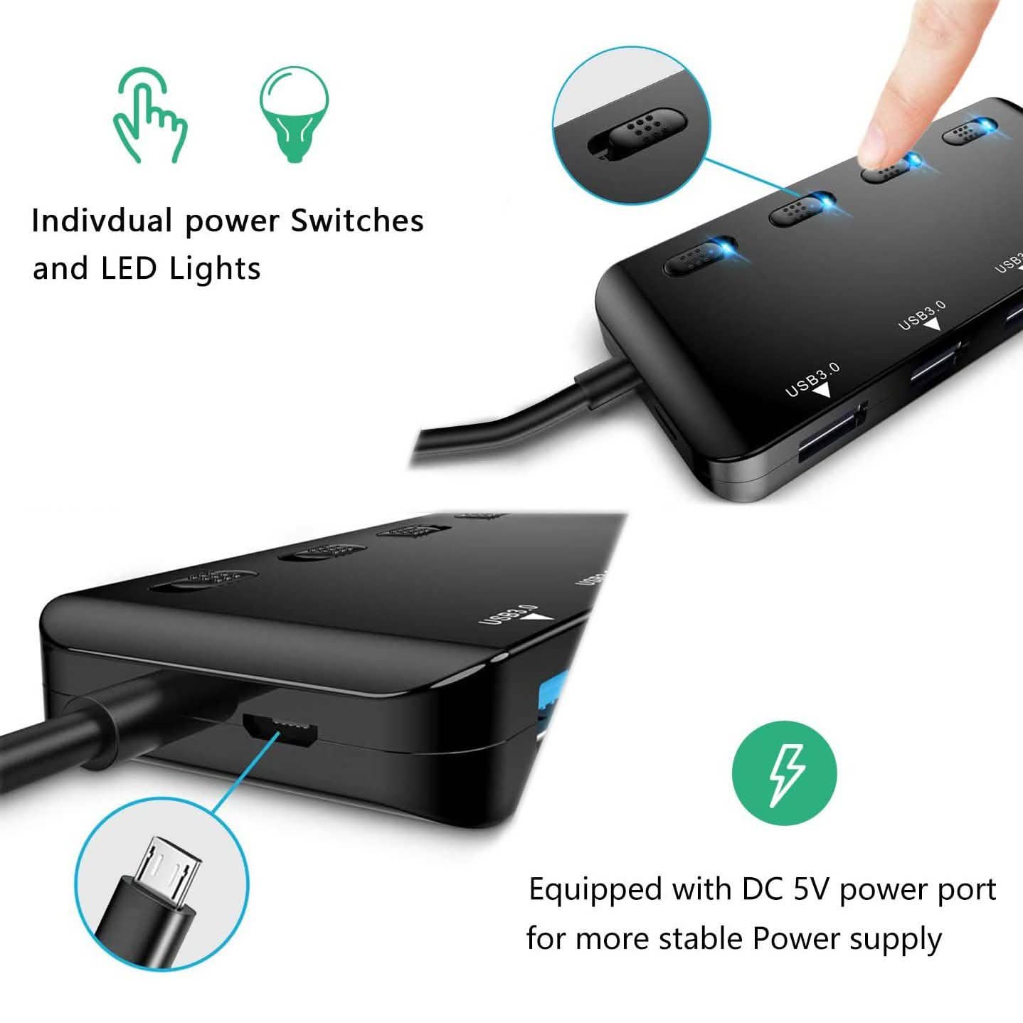 APANAGE 4-Port Powered USB 3.0 Hub Splitter DailySale