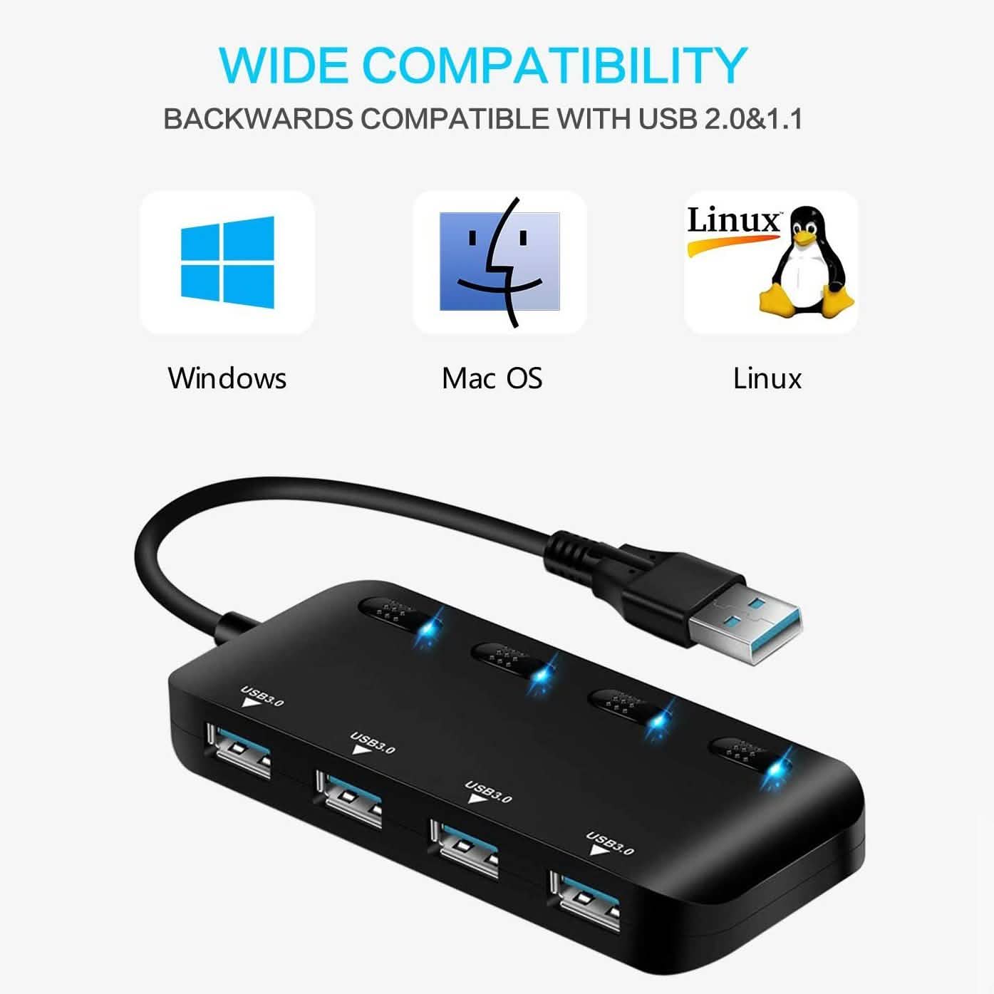 APANAGE 4-Port Powered USB 3.0 Hub Splitter DailySale