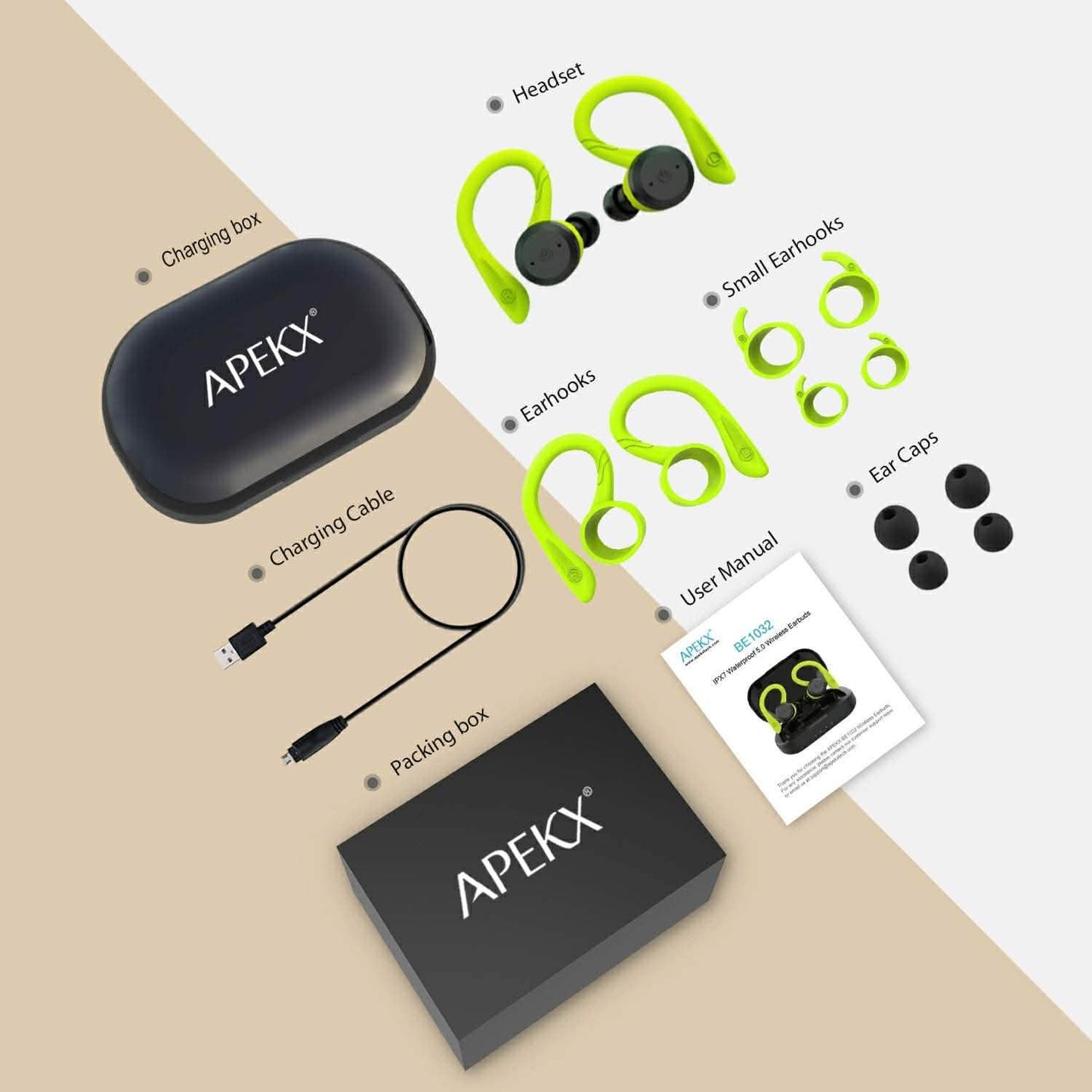 APEKX Bluetooth Headphones True Wireless Earbuds with Charging Case DailySale