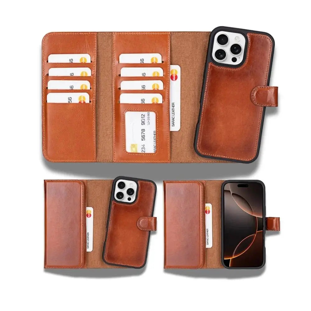 iPhone 16 Pro Leather Wallet Case Detachable RFID MagSafe – Santa Series Mizuri Leather