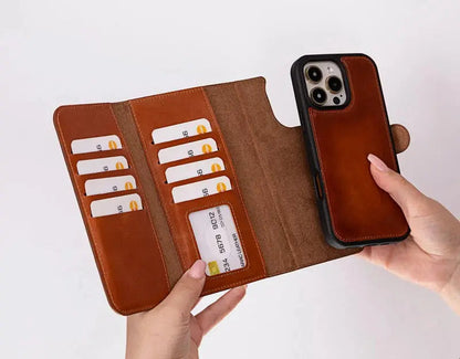 iPhone 16 Pro Leather Wallet Case Detachable RFID MagSafe – Santa Series Mizuri Leather