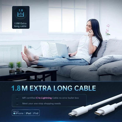 MFi Certified Veetone 20W PD Type C Power Wall Charger Travel Plug with 6FT USB C to Lightning Quick Charge Cable DailySale
