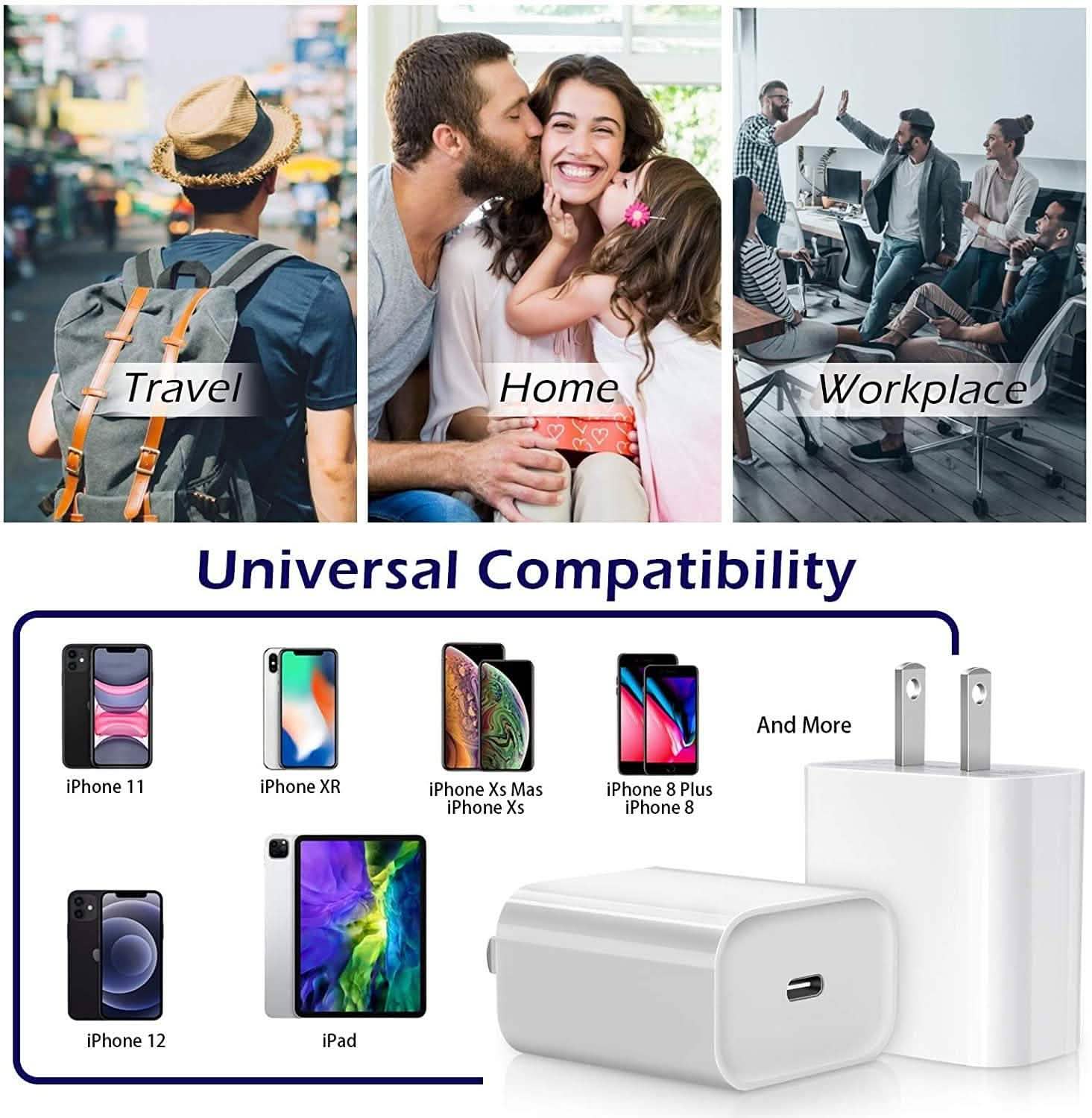 MFi Certified Veetone 20W PD Type C Power Wall Charger Travel Plug with 6FT USB C to Lightning Quick Charge Cable DailySale