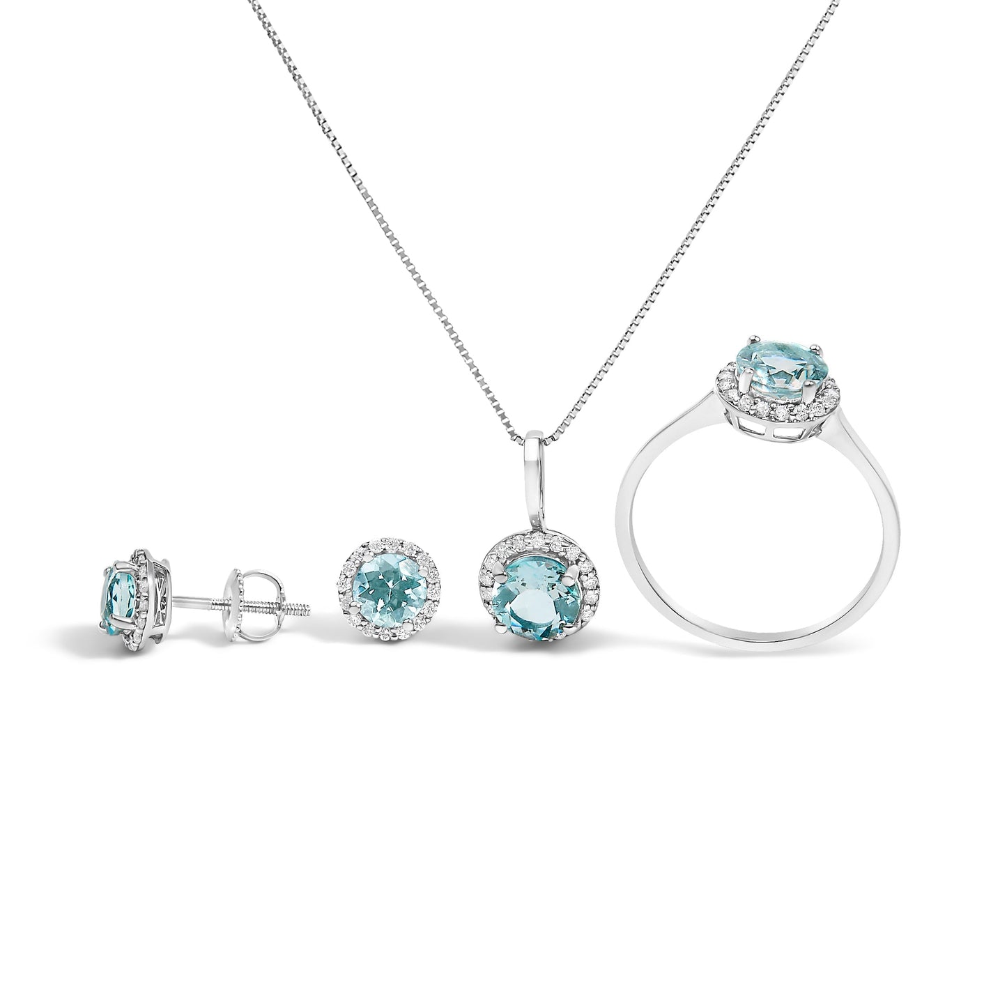 10K White Gold Purple Amethyst and 3/8 Cttw Diamond Halo Jewelry Set (Earrings, Pendant & Ring) Bids.com