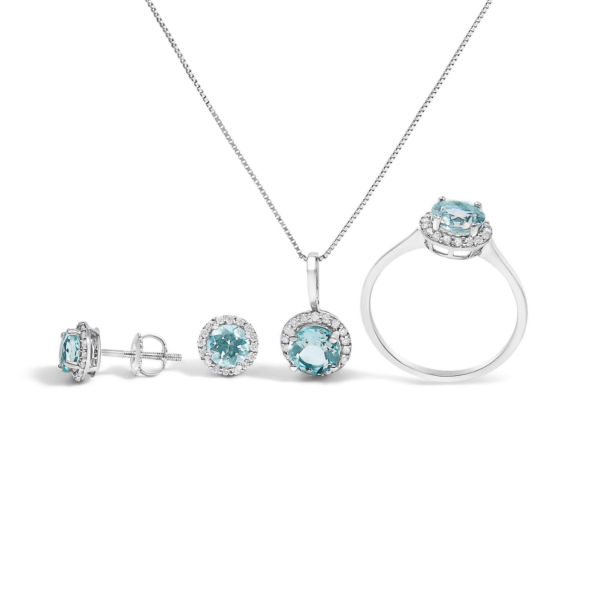 10K White Gold Purple Amethyst and 3/8 Cttw Diamond Halo Jewelry Set (Earrings, Pendant & Ring) Bids.com