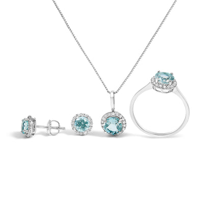10K White Gold Purple Amethyst and 3/8 Cttw Diamond Halo Jewelry Set (Earrings, Pendant & Ring) Bids.com