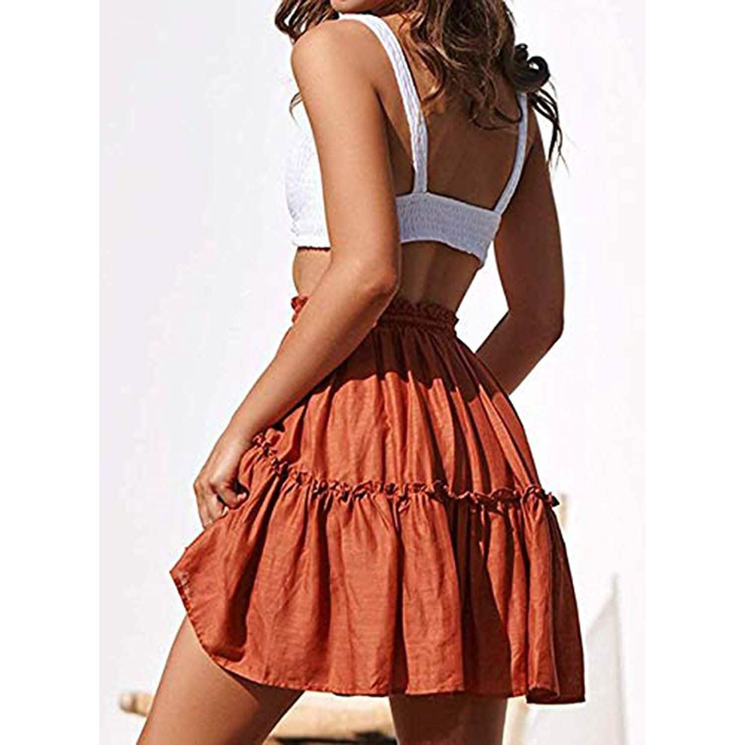 Arjungo Women's Ruffled Boho A Line Skater Mini Skirt DailySale