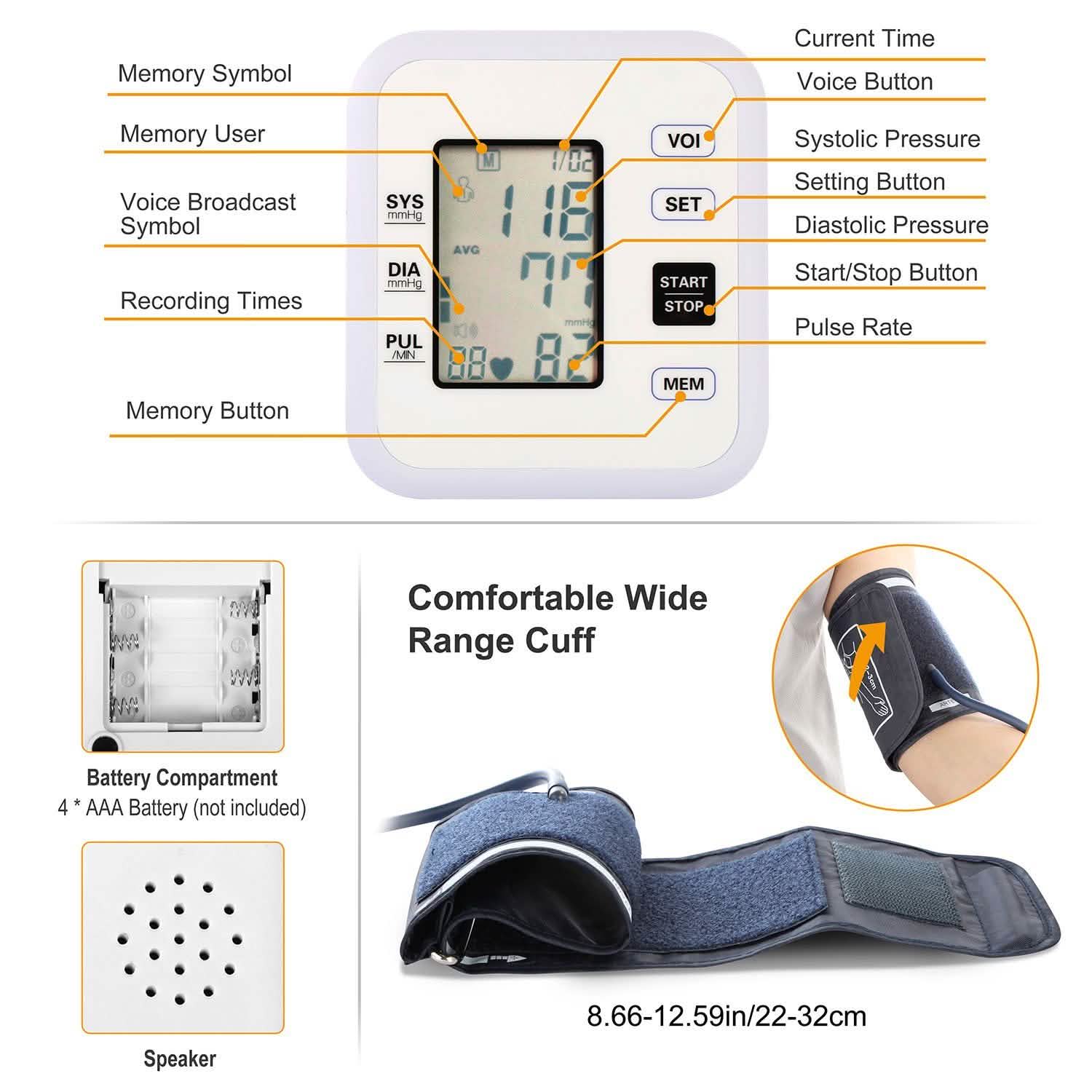 Arm Blood Pressure Monitor with Adjustable Cuff DailySale