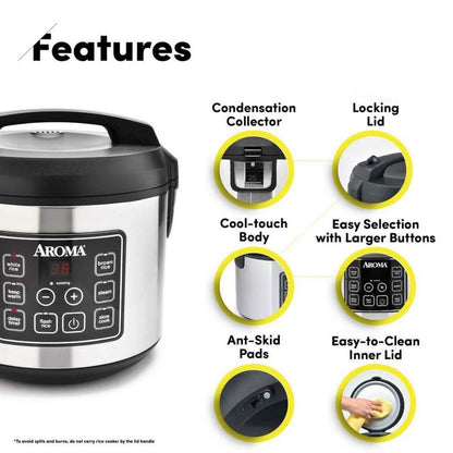 Aroma 20-Cup Digital Rice Cooker and Food Steamer (Refurbished) DailySale