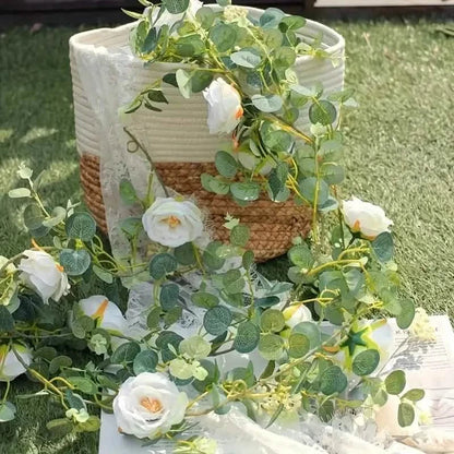 Artificial Eucalyptus Garland With Fake Roses & Gypsophila, Faux Floral Greenery DailySale