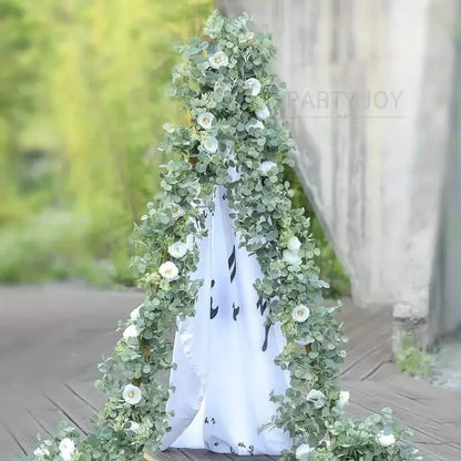 Artificial Eucalyptus Garland With Fake Roses & Gypsophila, Faux Floral Greenery DailySale