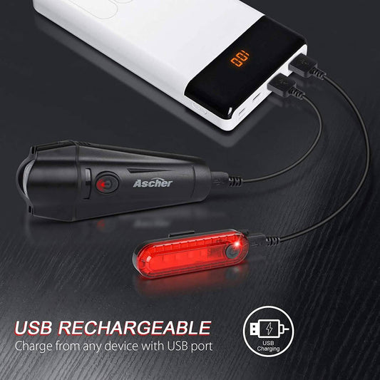 Ascher Ultra Bright USB Rechargeable Bike Light Set DailySale