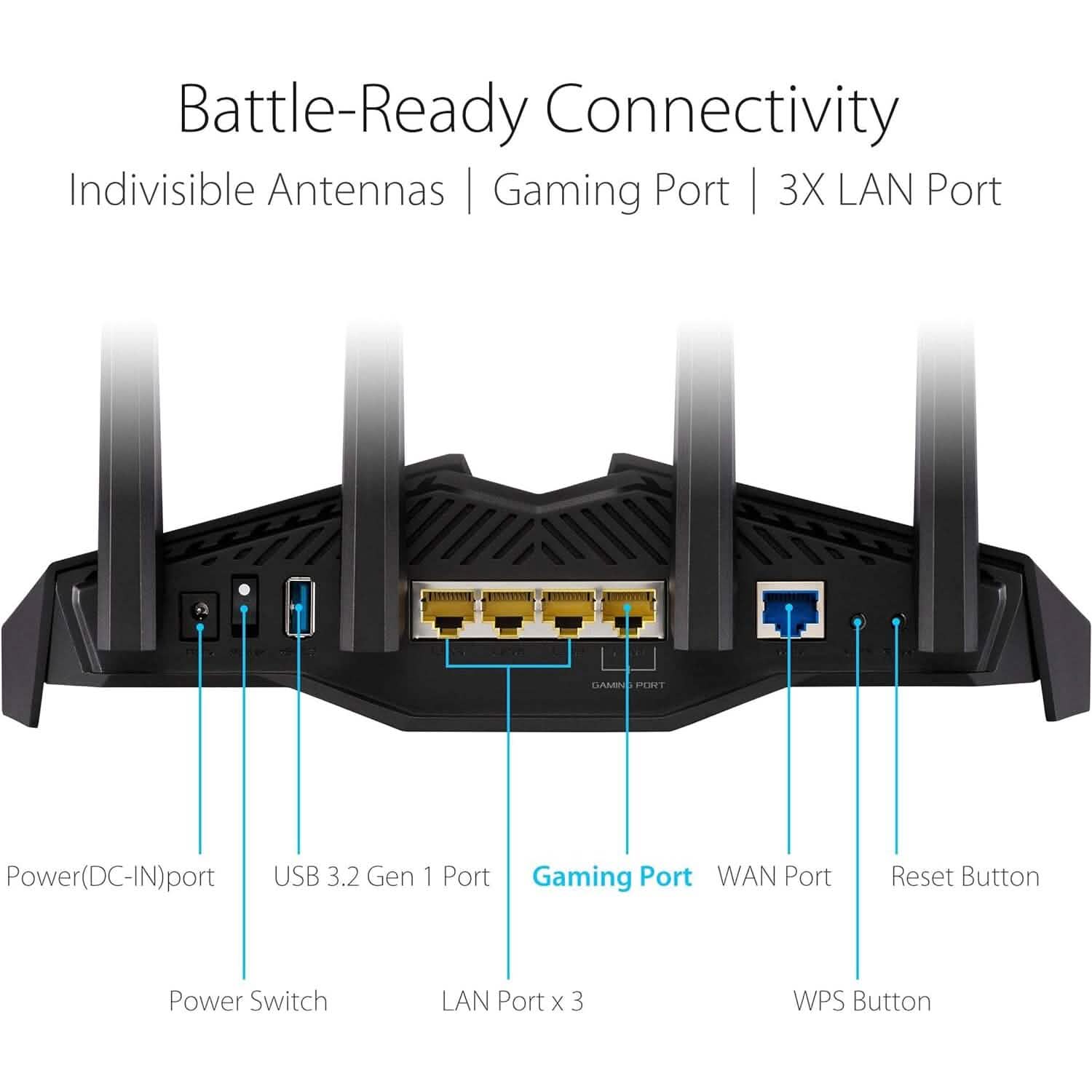 ASUS RT-AX82U AX5400 Dual-Band WiFi 6 Gaming Router, Game Acceleration, Mesh Support, Dedicated Port, Mobile Boost, MU-MIMO, Aura RGB (Refurbished) DailySale