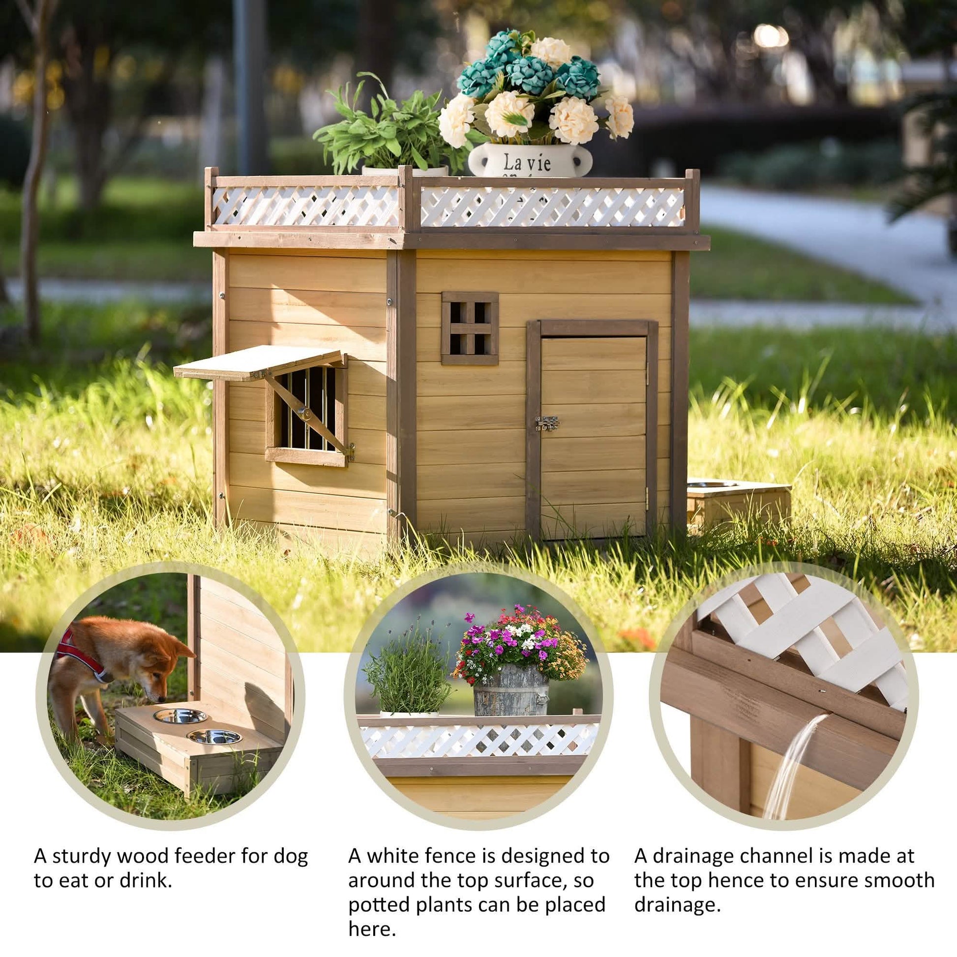 Aukfa 39.4” Wooden Dog House Puppy Shelter Kennel Outdoor & Indoor Dog Crate DailySale