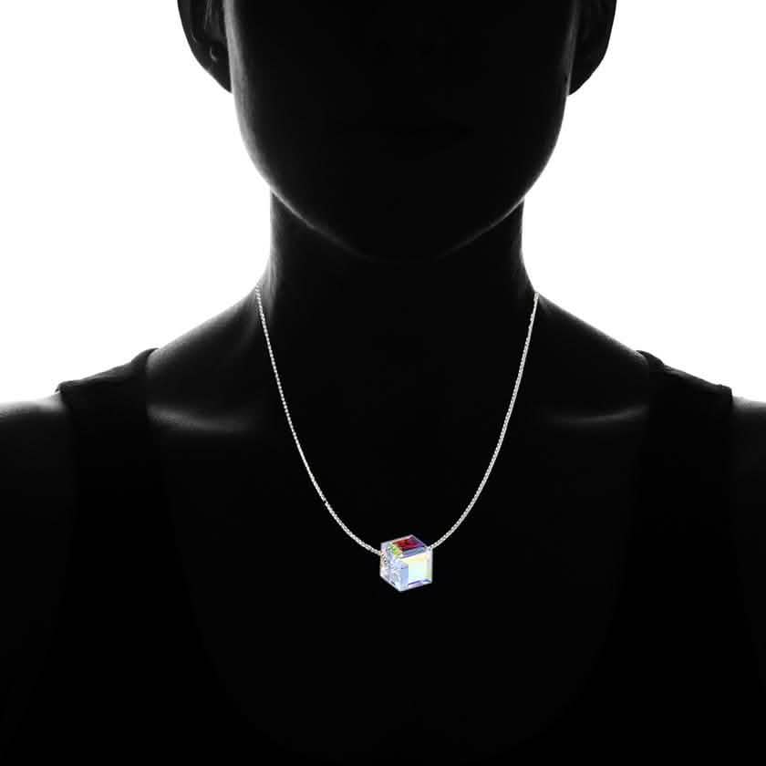 Aurora Borealis Crystal Cube Necklace Made with Swarovski Crystal DailySale