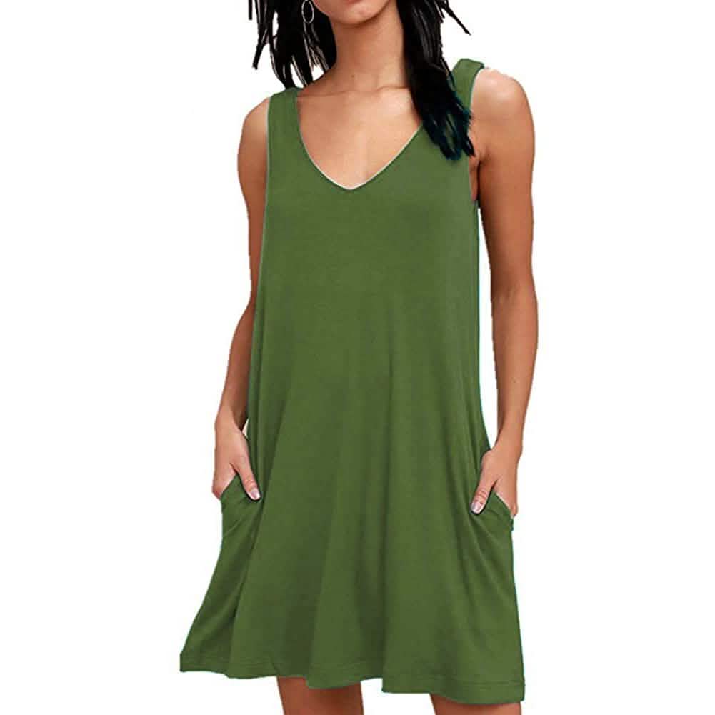 Women Summer Casual T Shirt Dresses Beach Cover up Plain Pleated Tank Dress DailySale