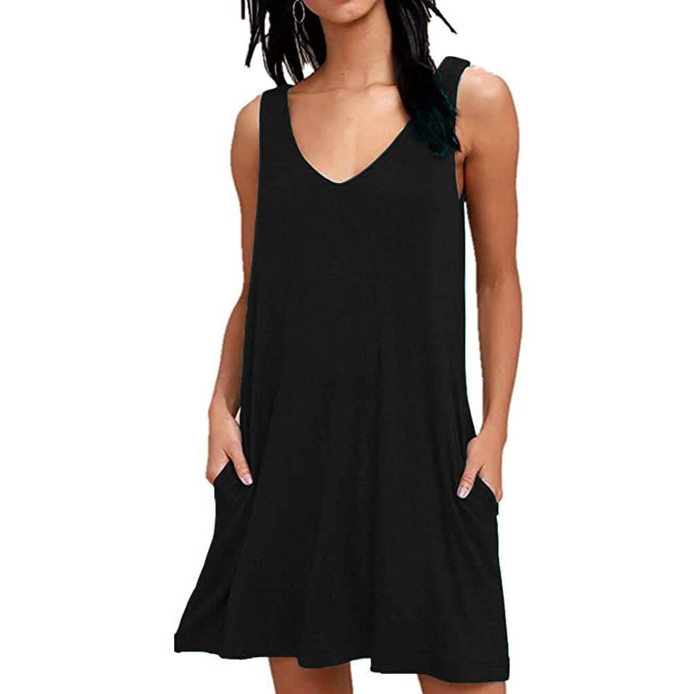 Women Summer Casual T Shirt Dresses Beach Cover up Plain Pleated Tank Dress DailySale