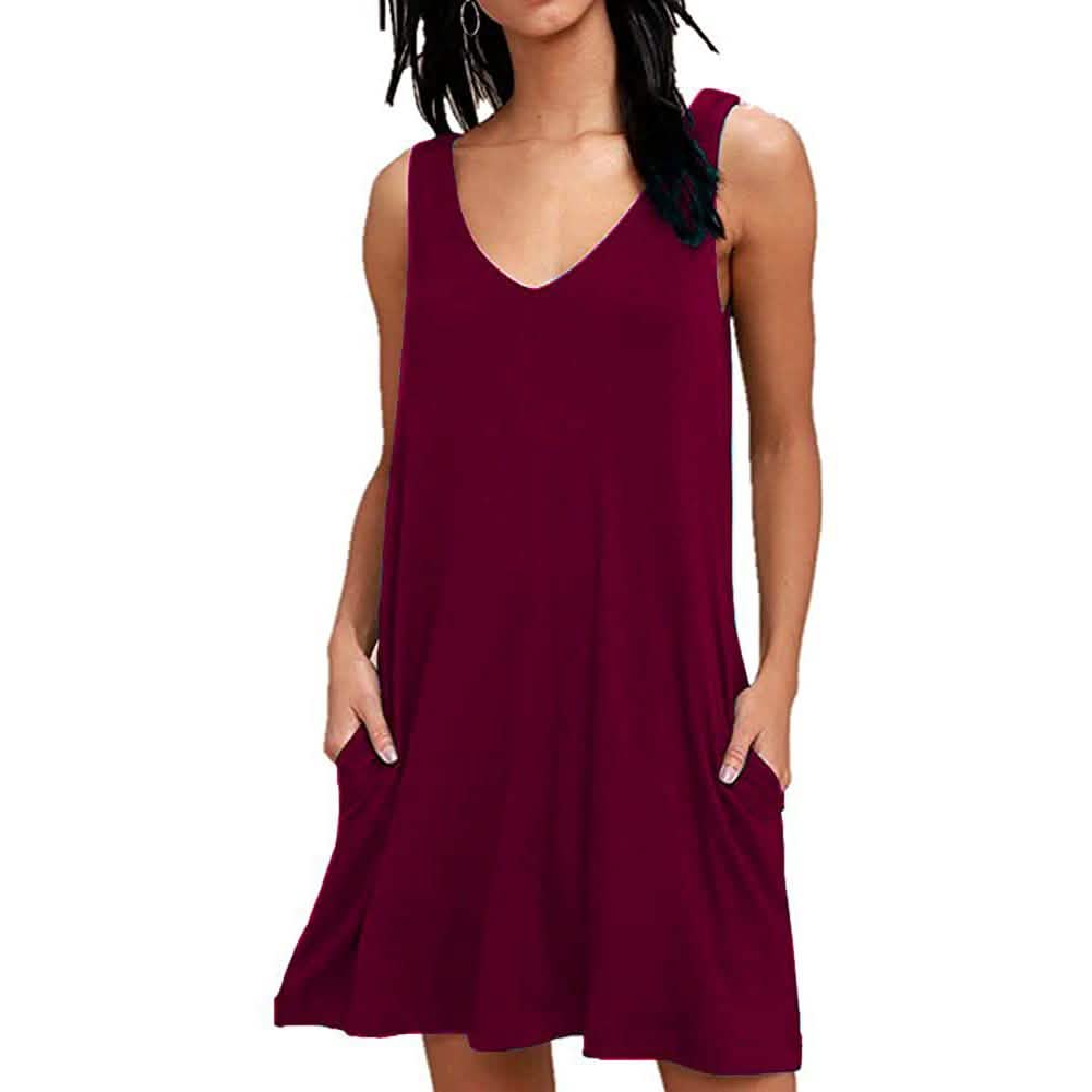 Women Summer Casual T Shirt Dresses Beach Cover up Plain Pleated Tank Dress DailySale