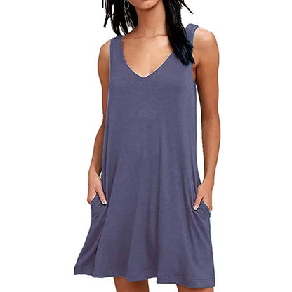 Women Summer Casual T Shirt Dresses Beach Cover up Plain Pleated Tank Dress DailySale