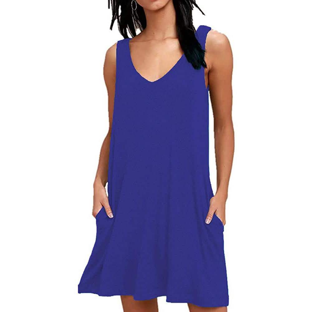 Women Summer Casual T Shirt Dresses Beach Cover up Plain Pleated Tank Dress DailySale